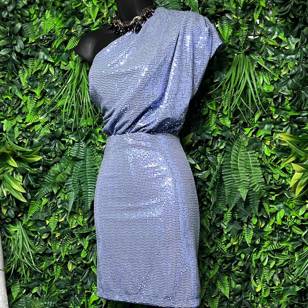 Lulus Dress Medium Purple Sequin One Shoulder Mini Asymmetrical Bodycon 3698 - Picture 9 of 9